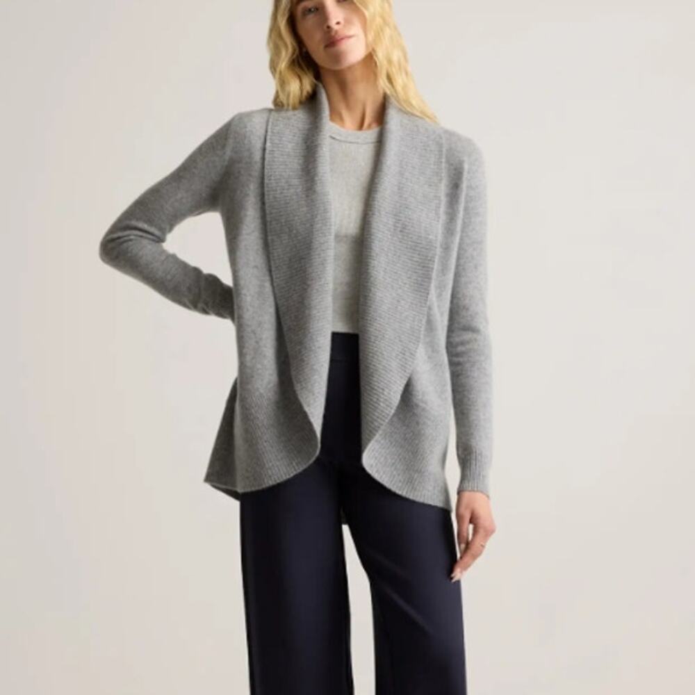 Quince Mongolian Cashmere Open Cardigan Sweater Womens S Heather Grey